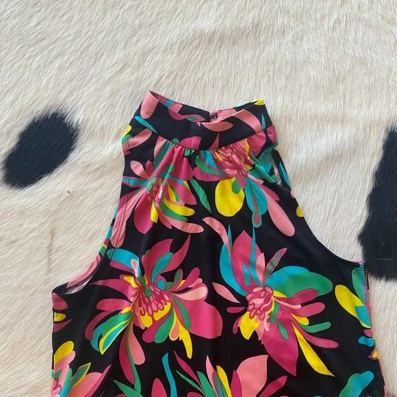 Trina Turk Hana Hou Vibrant Tropical Print Halter Slinky Jersey Dress. - Picture 4 of 11
